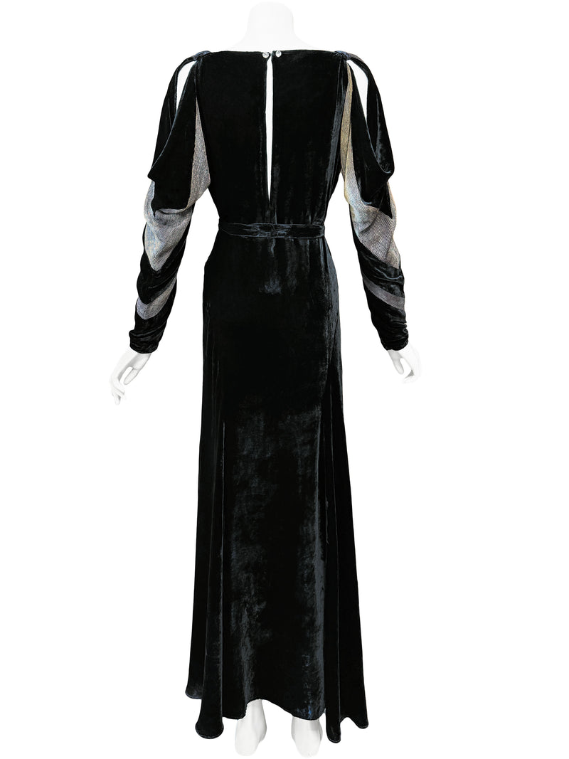 1930s Deco Gold & Black Velvet Maxi Dress