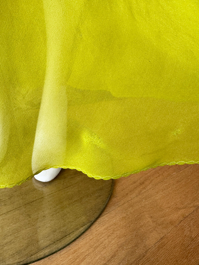 1930s Chartreuse Silk Chiffon Dress