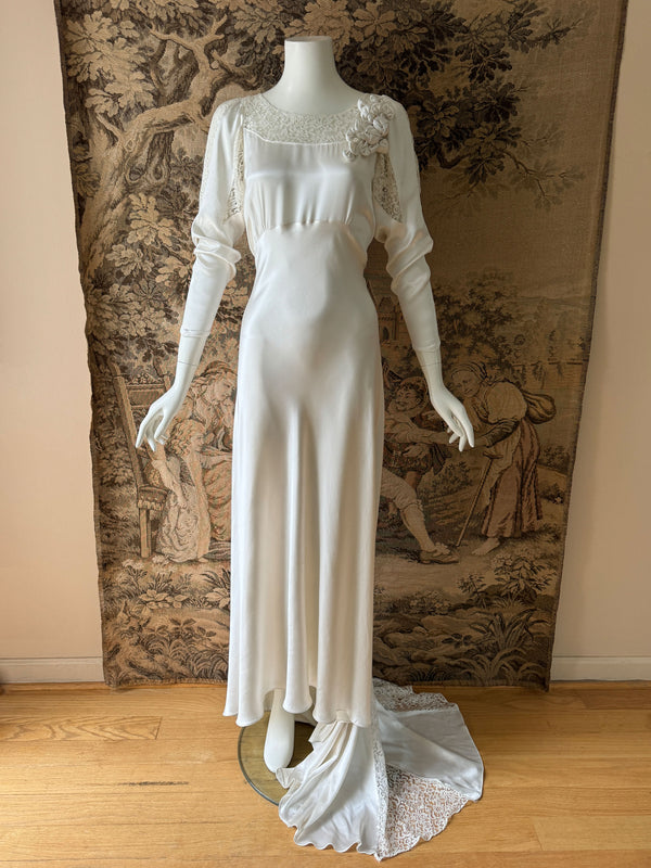 Art Deco 1930s Lace & Satin Wedding Dress