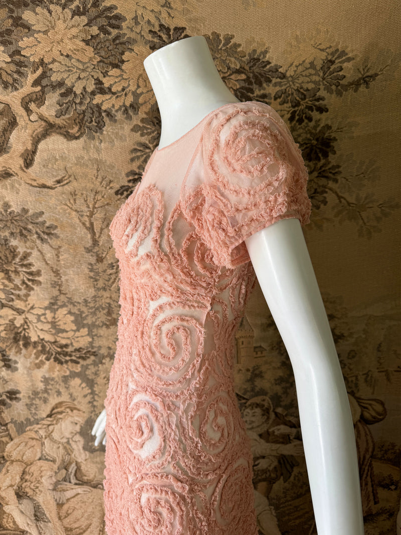 1930s Blush Ruffled Net Dress