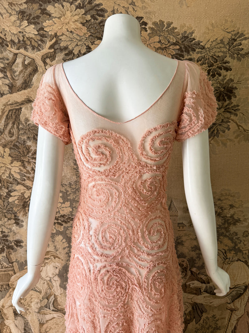 1930s Blush Ruffled Net Dress