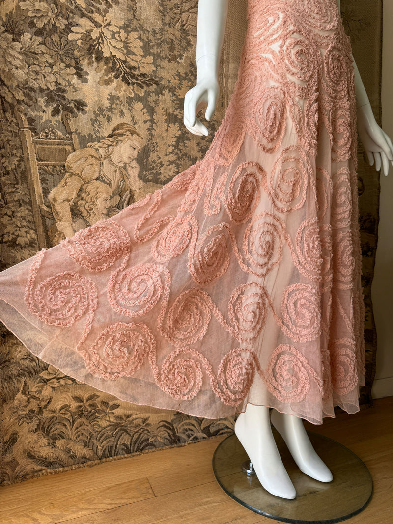 1930s Blush Ruffled Net Dress