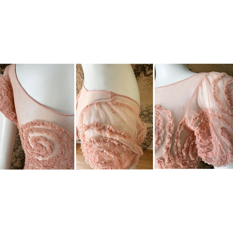 1930s Blush Ruffled Net Dress