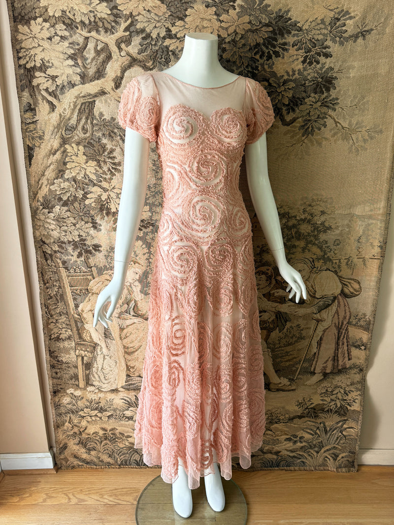 1930s Blush Ruffled Net Dress