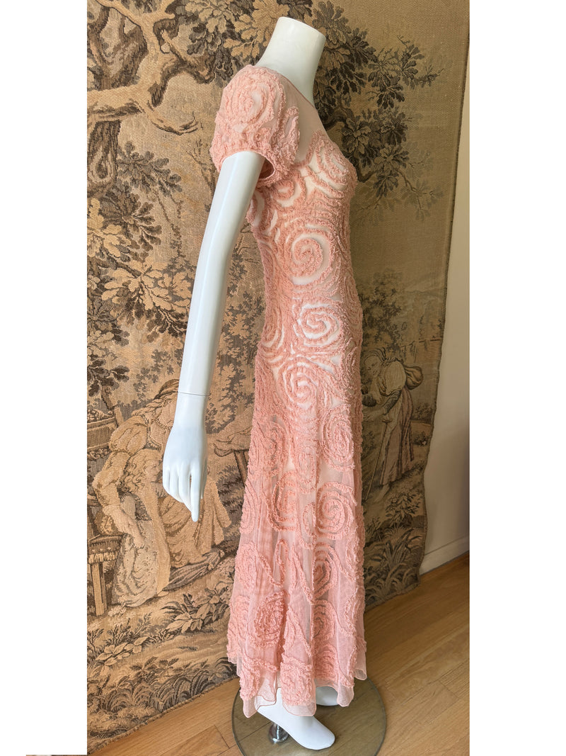 1930s Blush Ruffled Net Dress