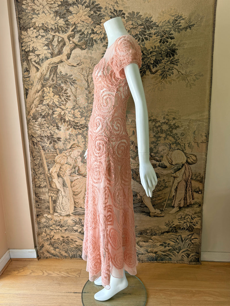 1930s Blush Ruffled Net Dress