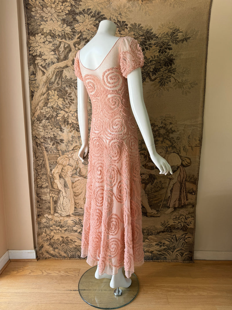 1930s Blush Ruffled Net Dress