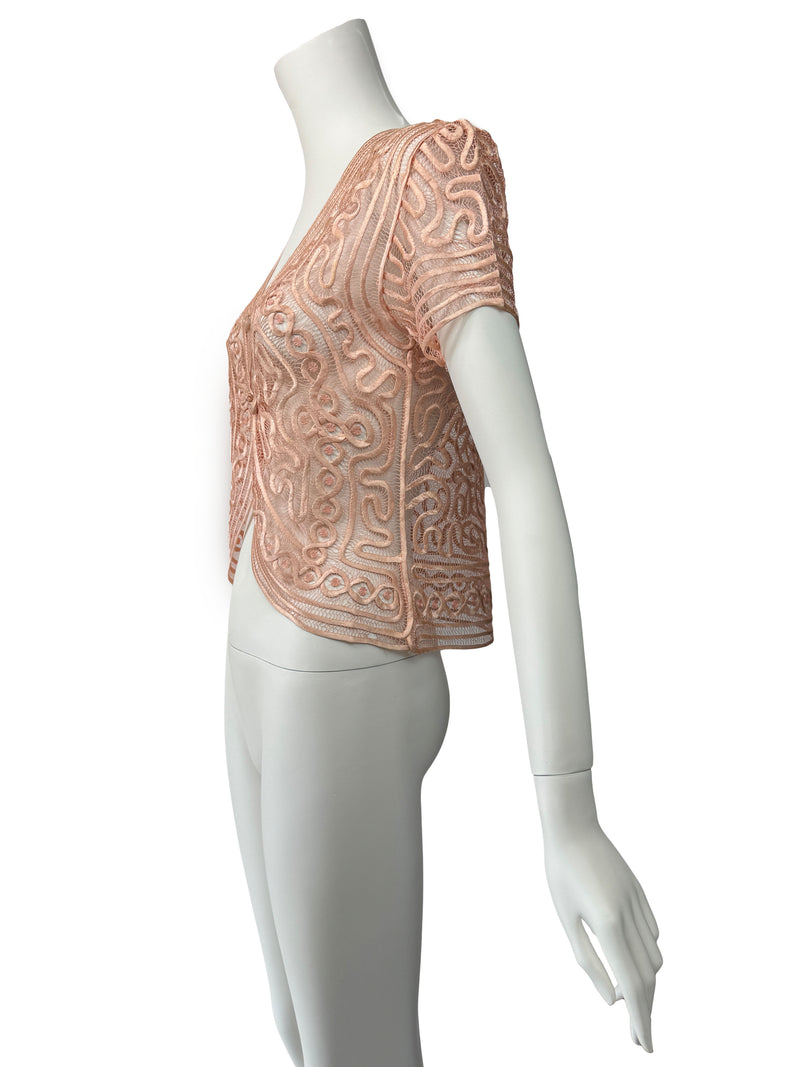 1930s Blush Silk Rouleaux Lace Top