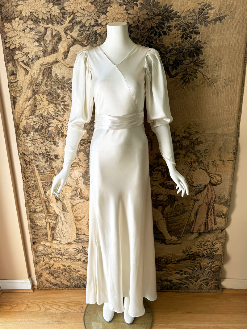 Art Deco 1930s Juliet Sleeve Satin Gown