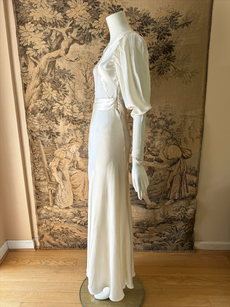 Art Deco 1930s Juliet Sleeve Satin Gown