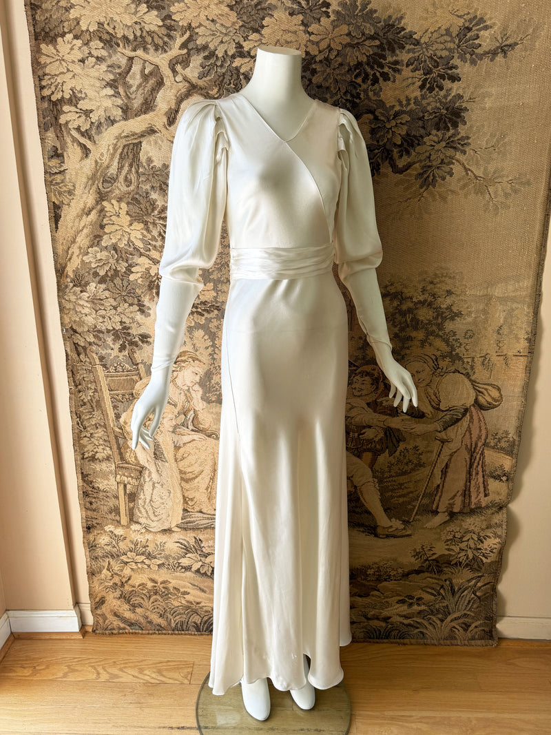 Art Deco 1930s Juliet Sleeve Satin Gown