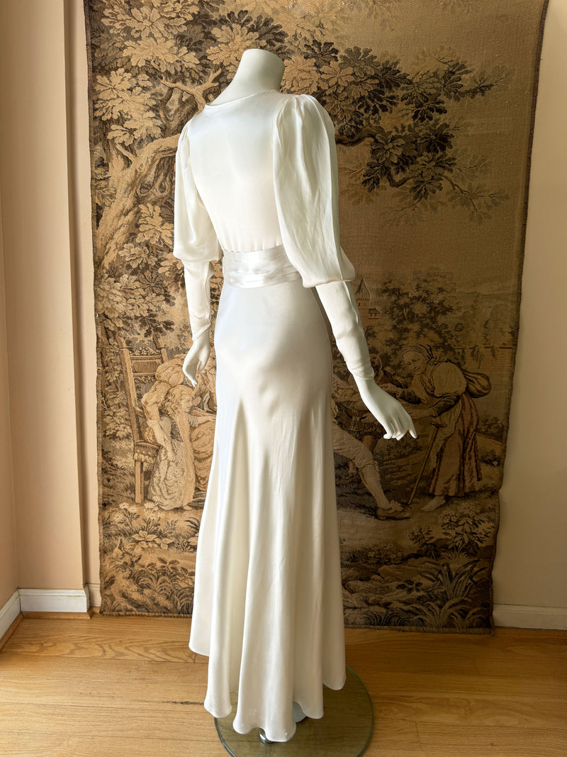 Art Deco 1930s Juliet Sleeve Satin Gown