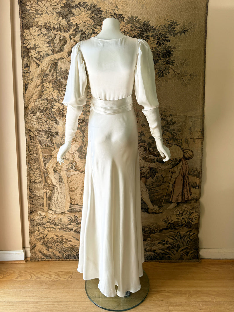 Art Deco 1930s Juliet Sleeve Satin Gown