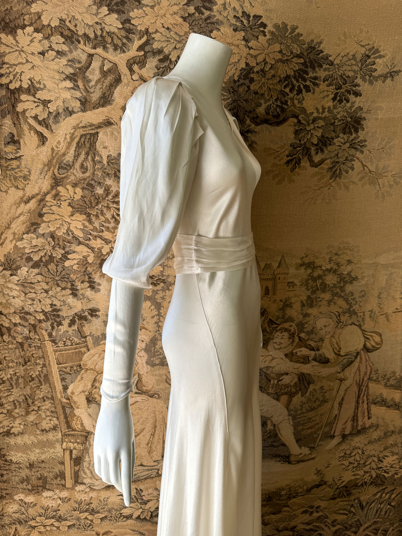 Art Deco 1930s Juliet Sleeve Satin Gown