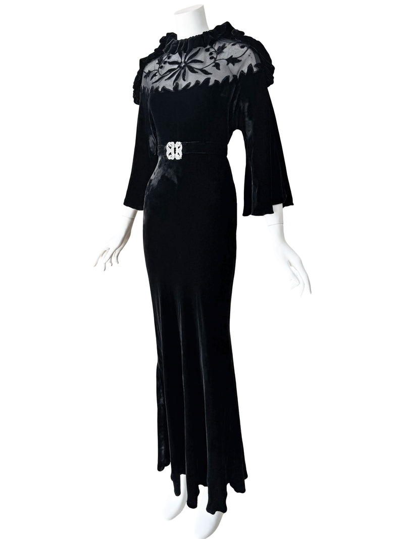 Art Deco 1930s Illusion & Velvet Maxi Dress