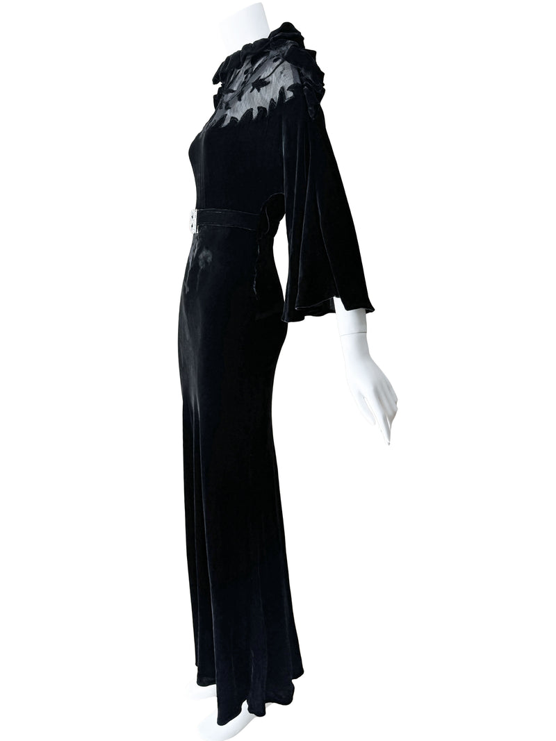 Art Deco 1930s Illusion & Velvet Maxi Dress