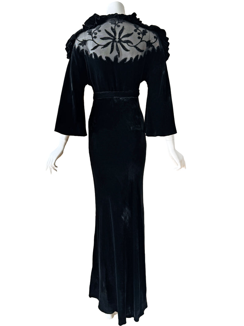 Art Deco 1930s Illusion & Velvet Maxi Dress