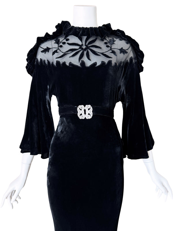 Art Deco 1930s Illusion & Velvet Maxi Dress