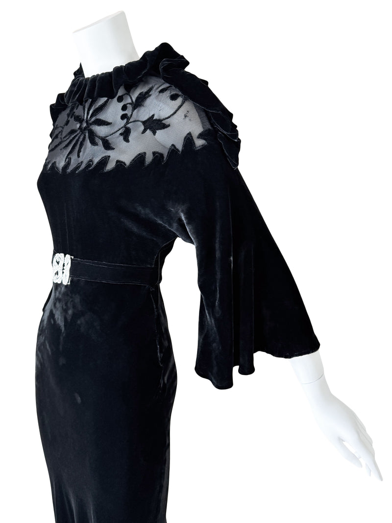 Art Deco 1930s Illusion & Velvet Maxi Dress