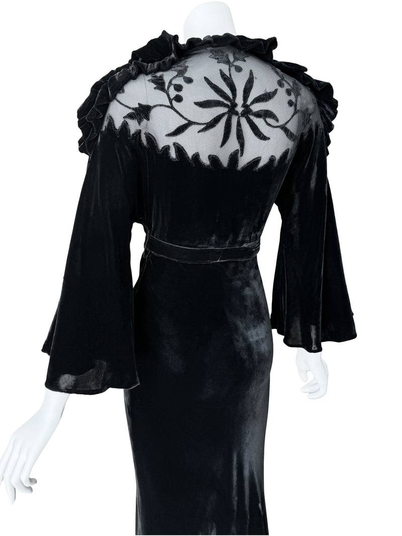 Art Deco 1930s Illusion & Velvet Maxi Dress