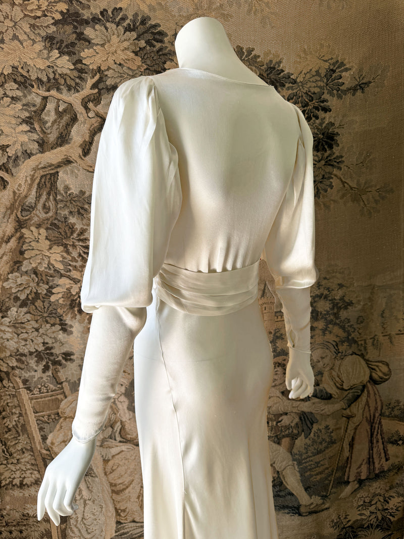 Art Deco 1930s Juliet Sleeve Satin Gown