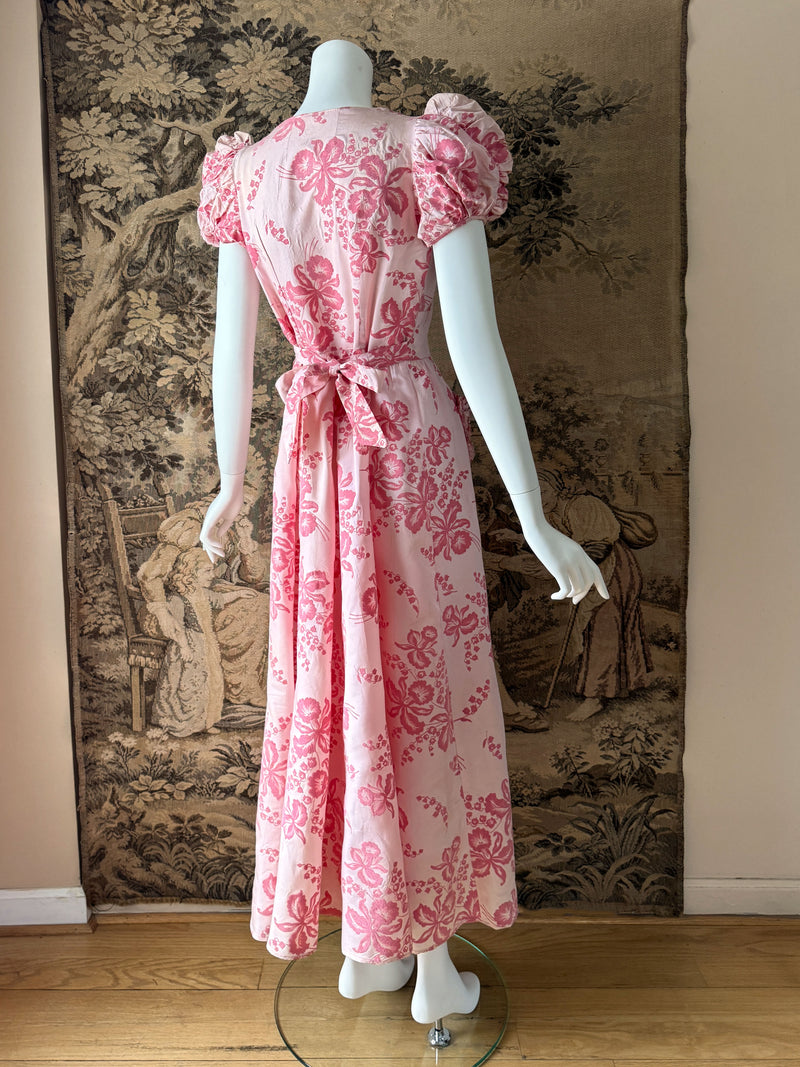 1940s Pink Flocked Maxi Dress