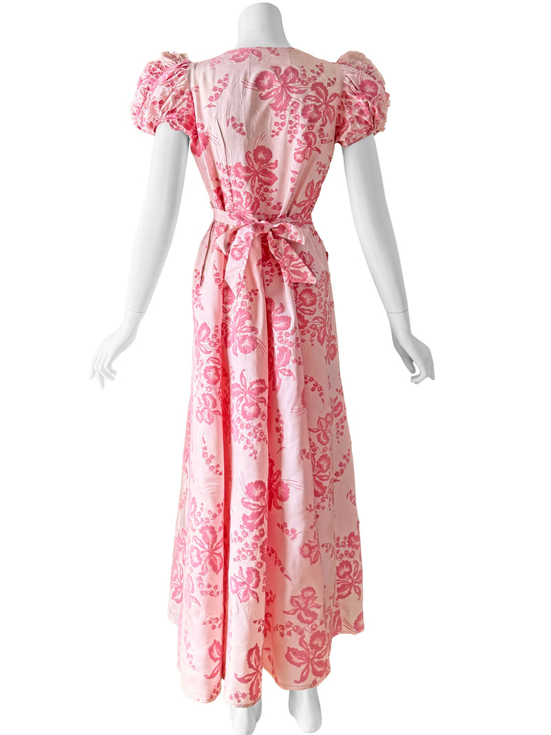 1940s Pink Flocked Maxi Dress