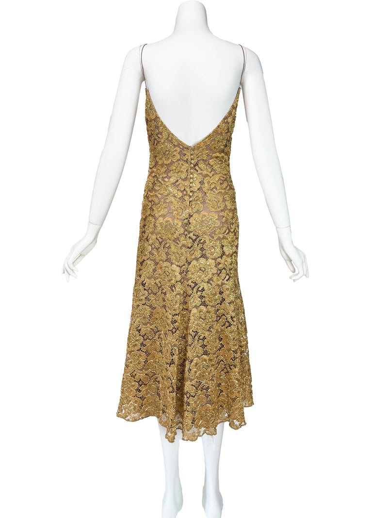 Blumarine Fall 2001 Gold Lace Dress