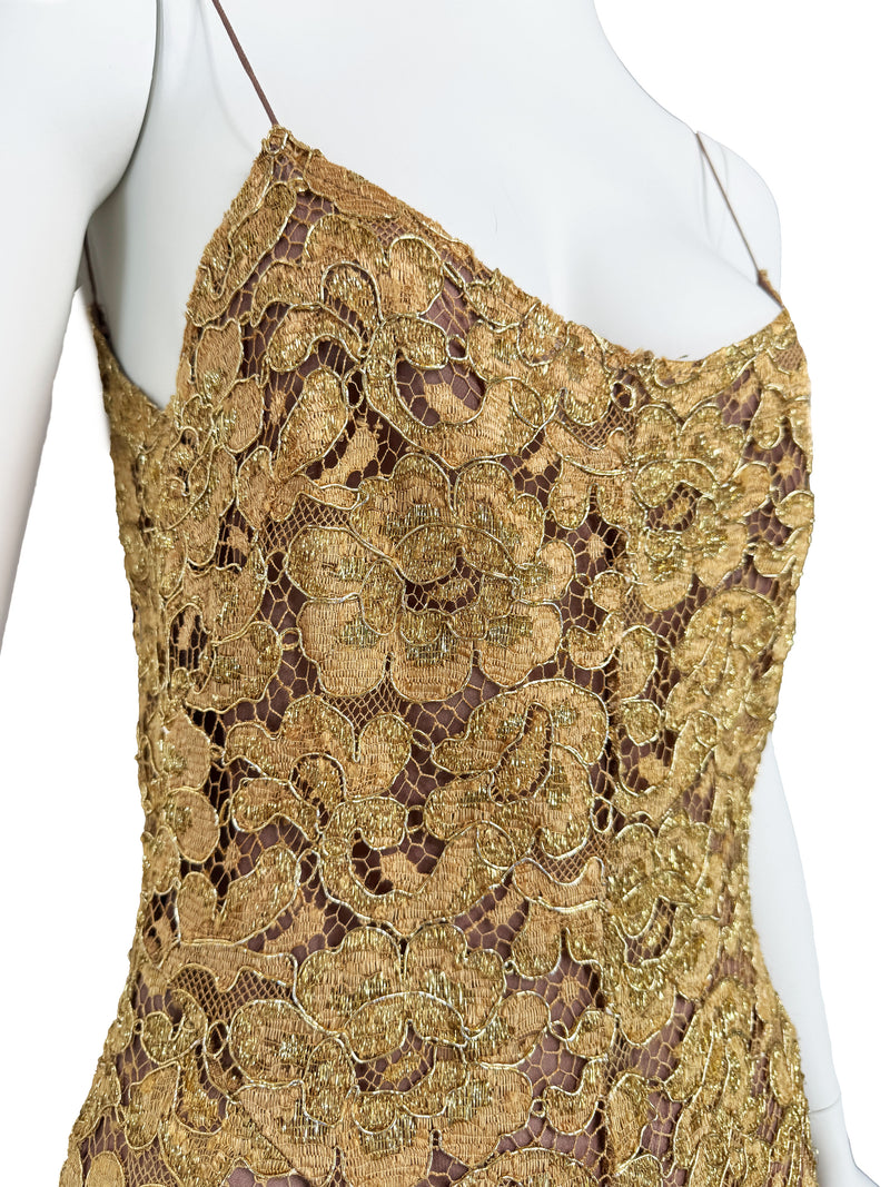 Blumarine Fall 2001 Gold Lace Dress