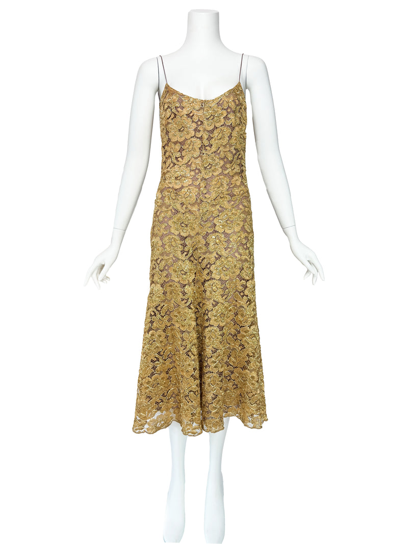 Blumarine Fall 2001 Gold Lace Dress