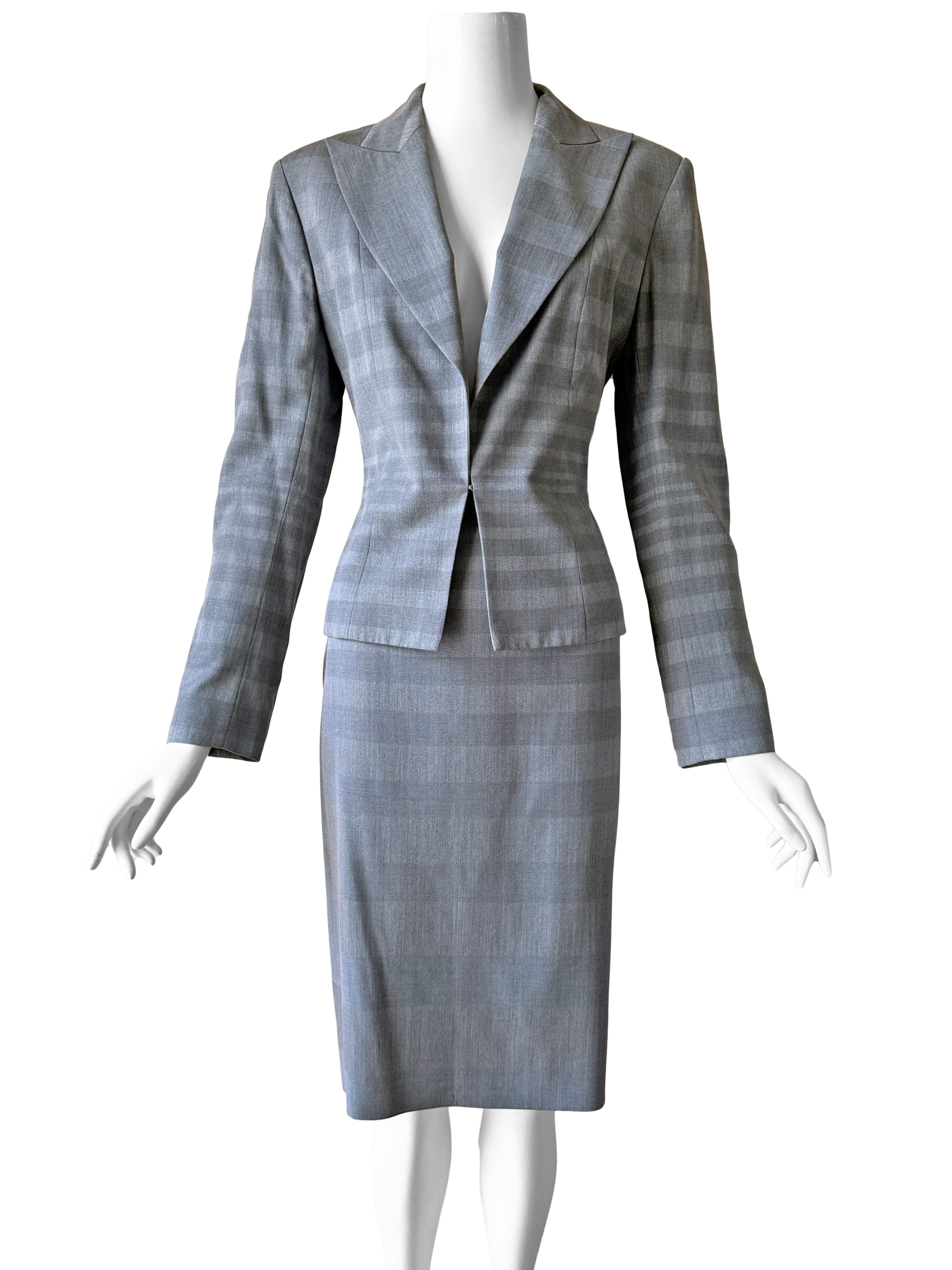 Christian Dior 1990s pre-owned draped neck skirt suit - Grey