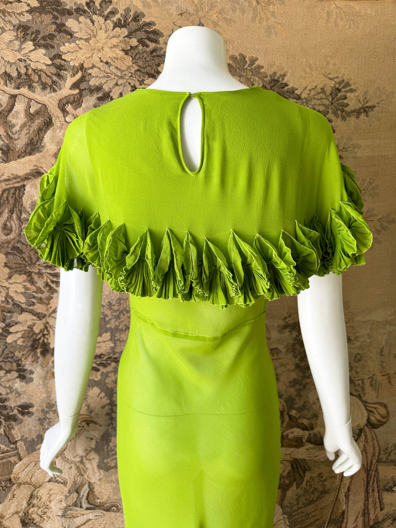 Art Deco 1930s Chartreuse Chiffon Gown