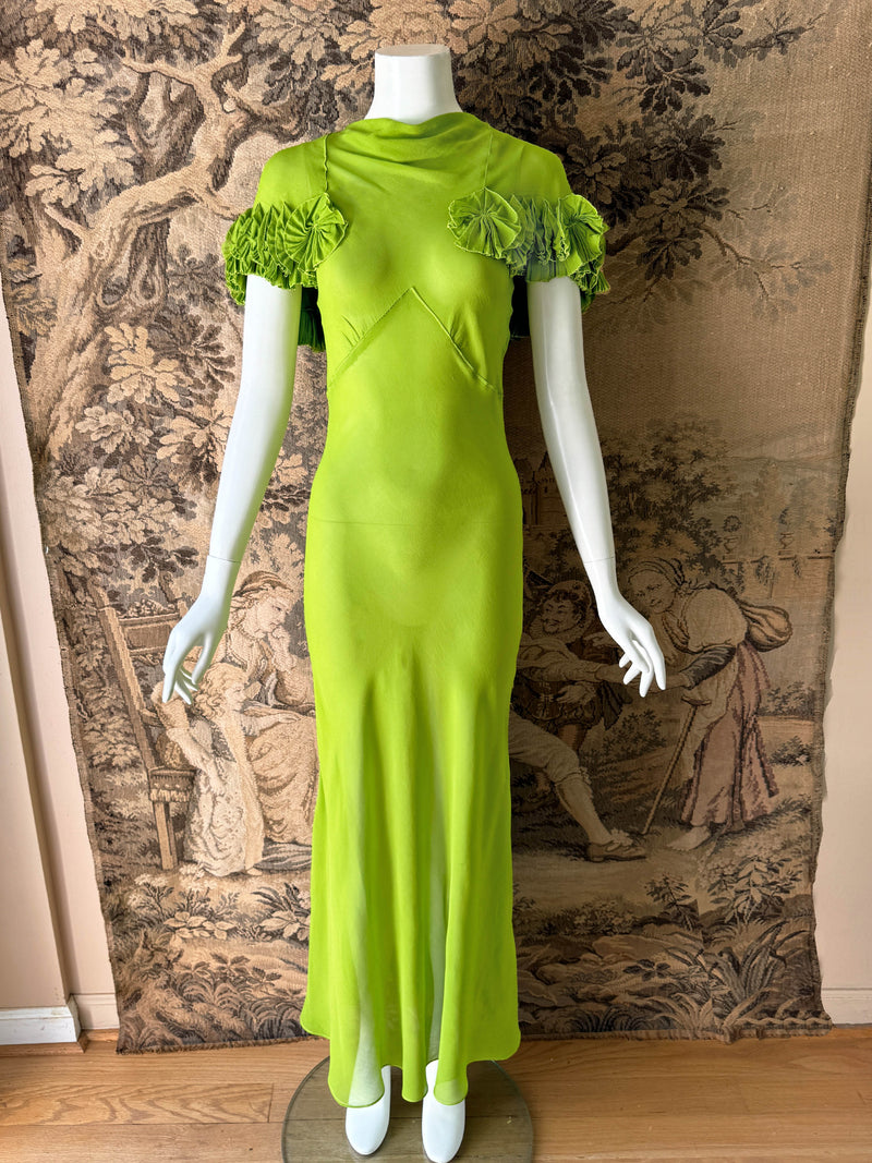 Art Deco 1930s Chartreuse Chiffon Gown