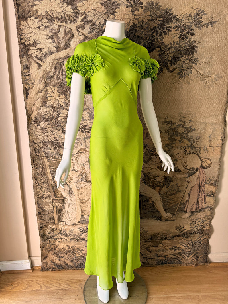 Art Deco 1930s Chartreuse Chiffon Gown