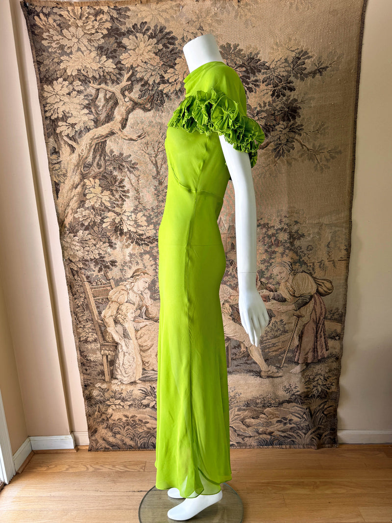 Art Deco 1930s Chartreuse Chiffon Gown