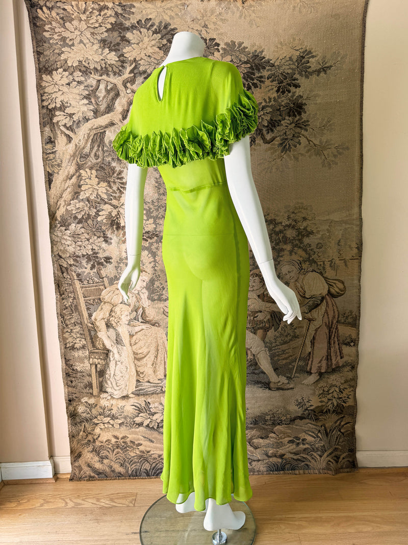 Art Deco 1930s Chartreuse Chiffon Gown