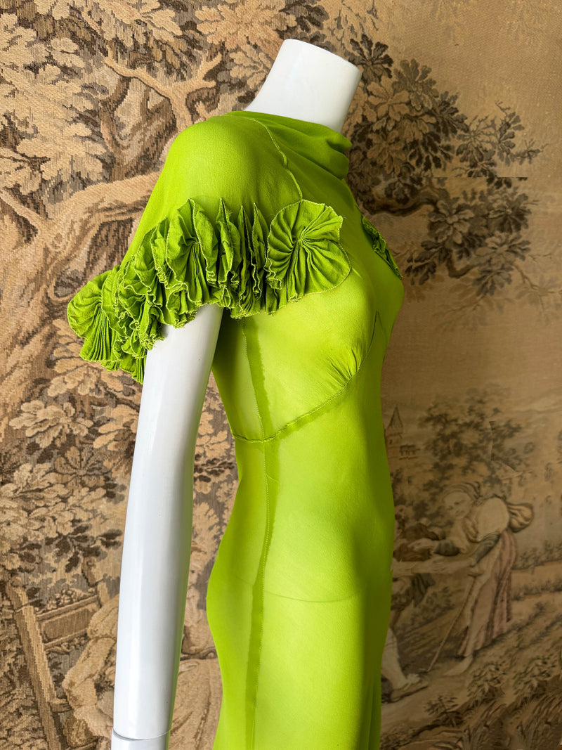 Art Deco 1930s Chartreuse Chiffon Gown