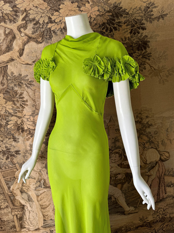 Art Deco 1930s Chartreuse Chiffon Gown