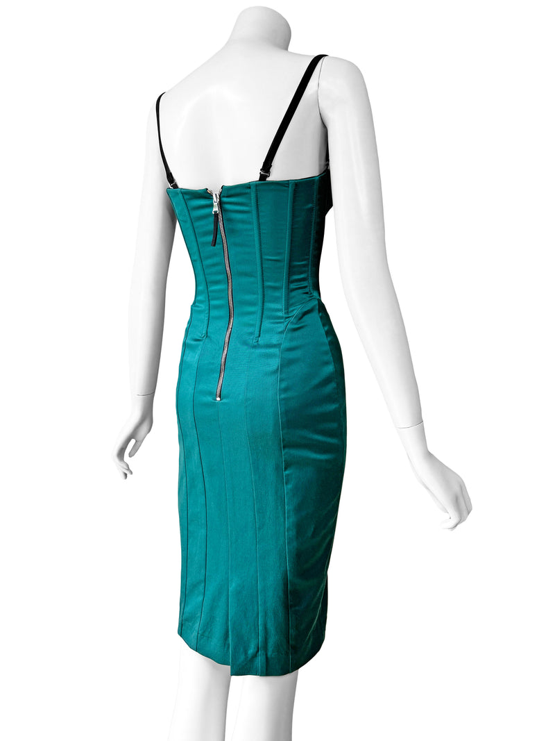 D&G Dolce & Gabbana Teal Satin Corset Dress