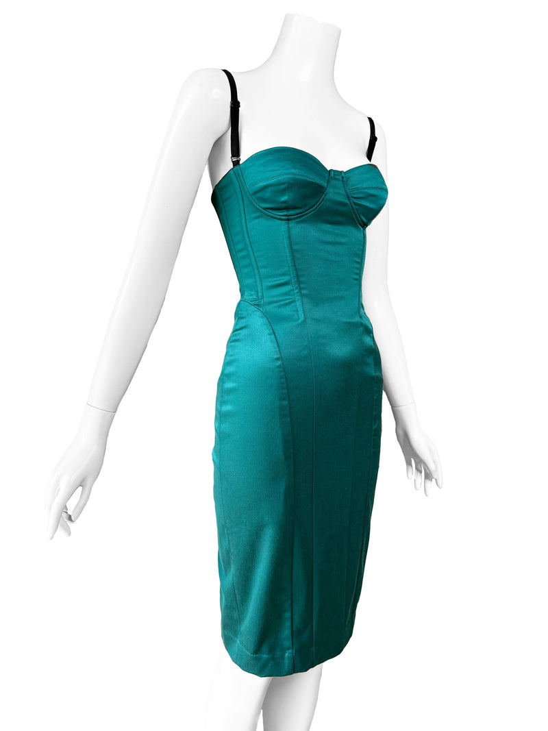 D&G Dolce & Gabbana Teal Satin Corset Dress