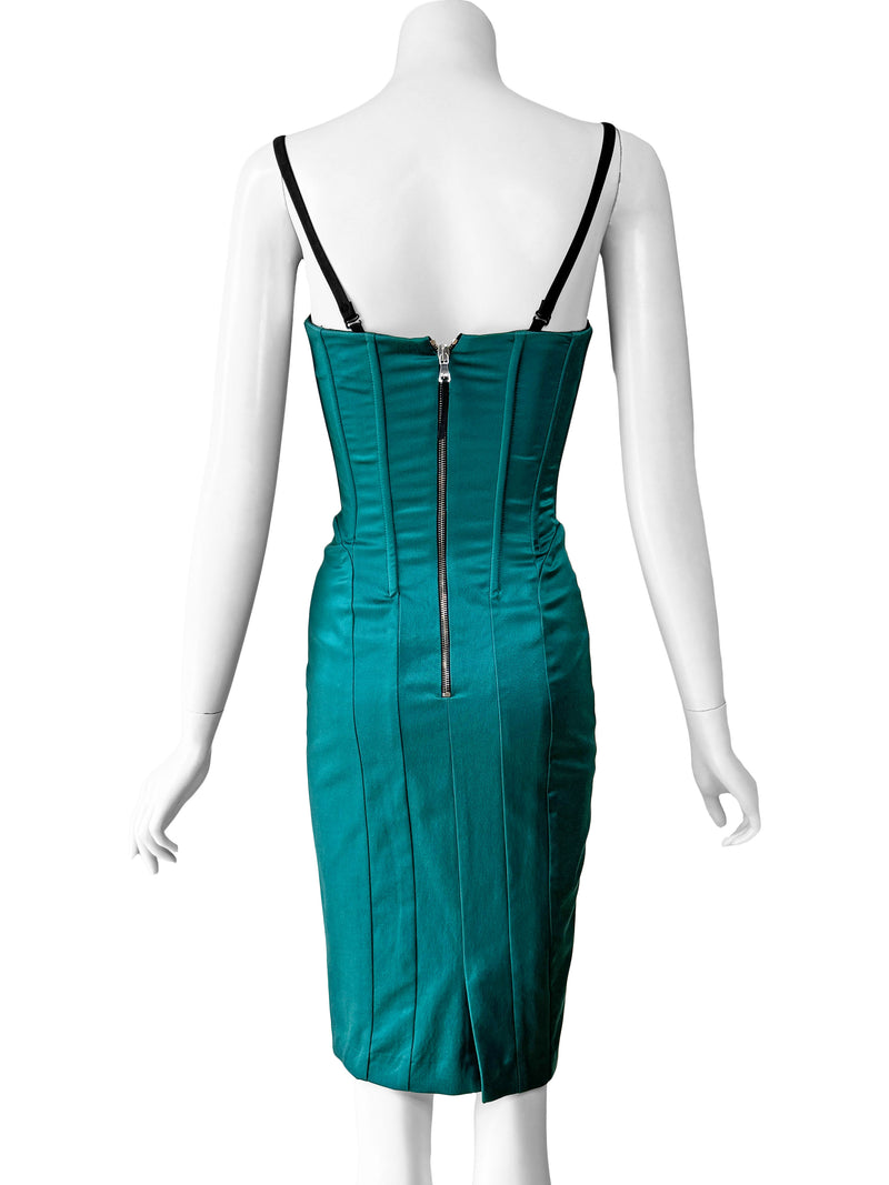 D&G Dolce & Gabbana Teal Satin Corset Dress