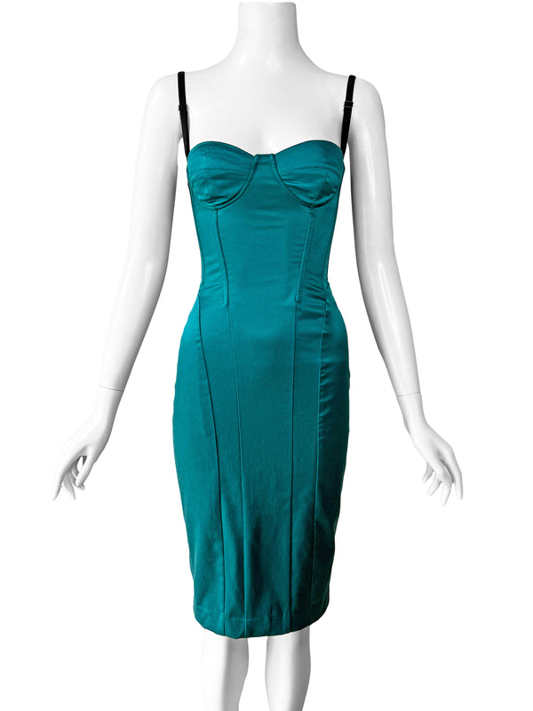 D&G Dolce & Gabbana Teal Satin Corset Dress