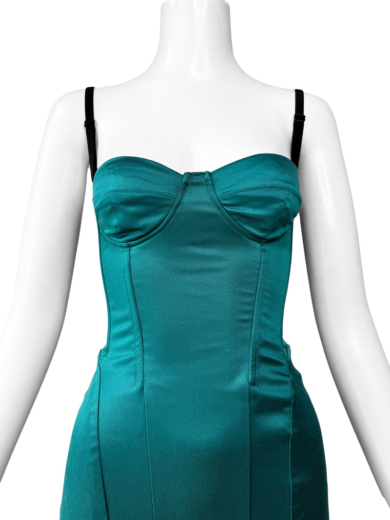 D&G Dolce & Gabbana Teal Satin Corset Dress