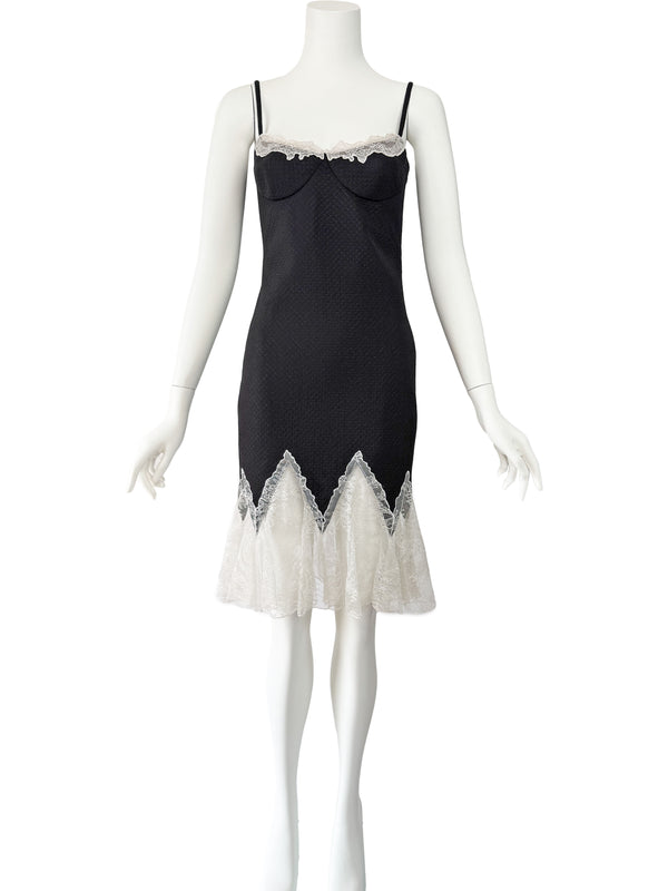 Gianni Versace Couture 1990s Lace Trimmed Mini Dress