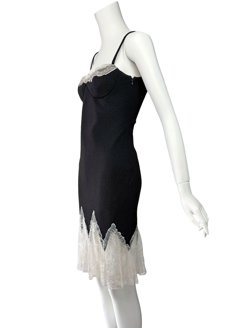 Gianni Versace Couture 1990s Lace Trimmed Mini Dress