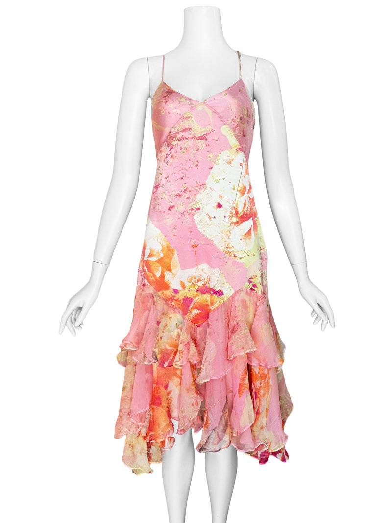 Just Cavalli Y2K Pink Silk Rose Print Dress