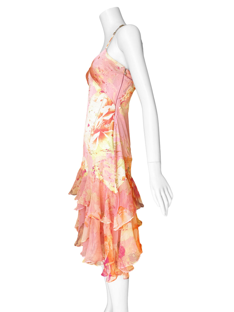 Just Cavalli Y2K Pink Silk Rose Print Dress