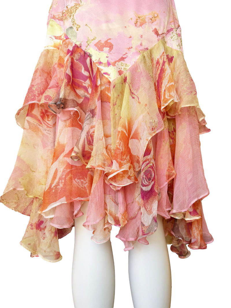 Just Cavalli Y2K Pink Silk Rose Print Dress