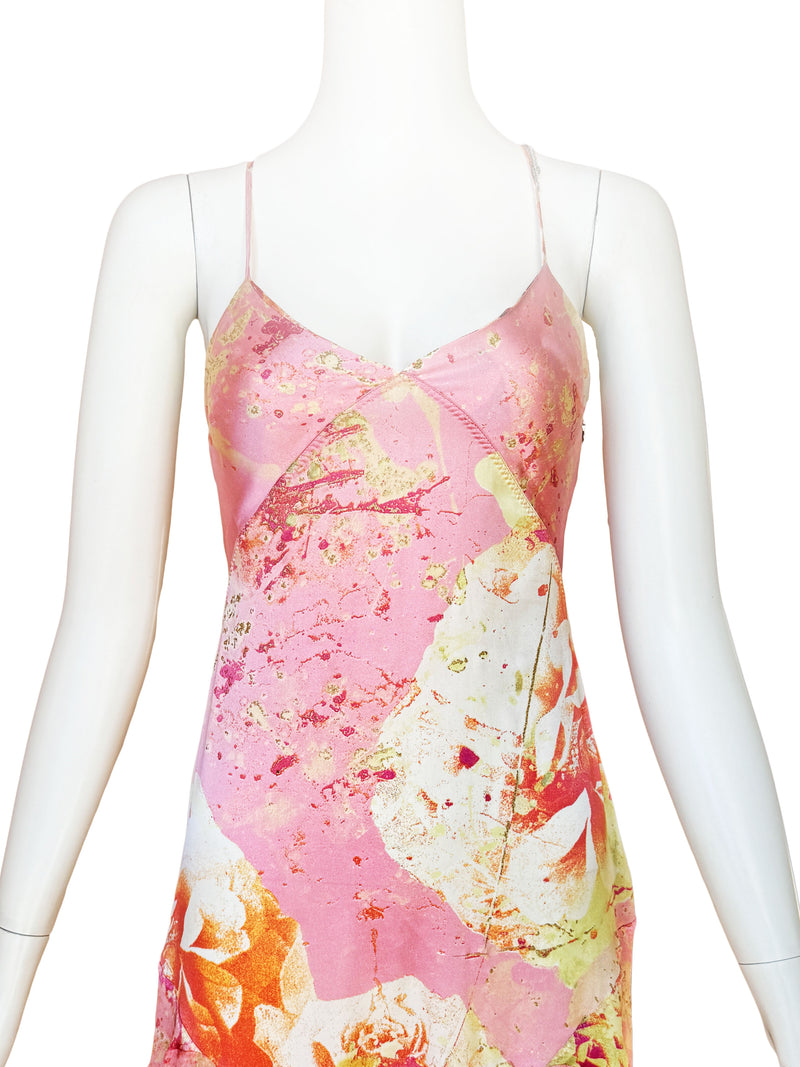 Just Cavalli Y2K Pink Silk Rose Print Dress