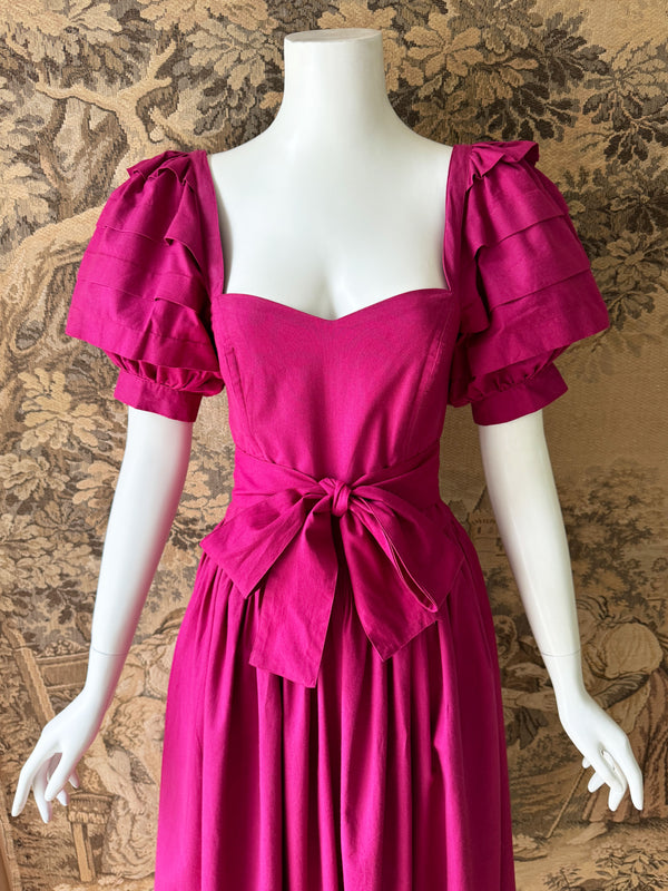 Laura Ashley 1980s Raspberry Puff Sleeve Dress